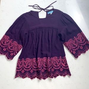 Dina Be Boho Embroidered Purple Top